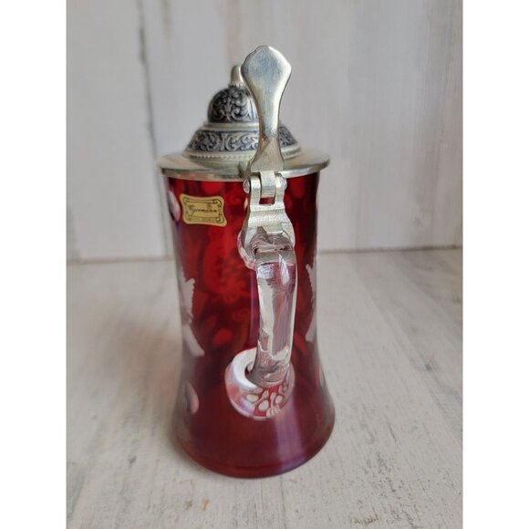 Egermann ruby cut red stein beer glass cup collectible home decor - Picture 4 of 10